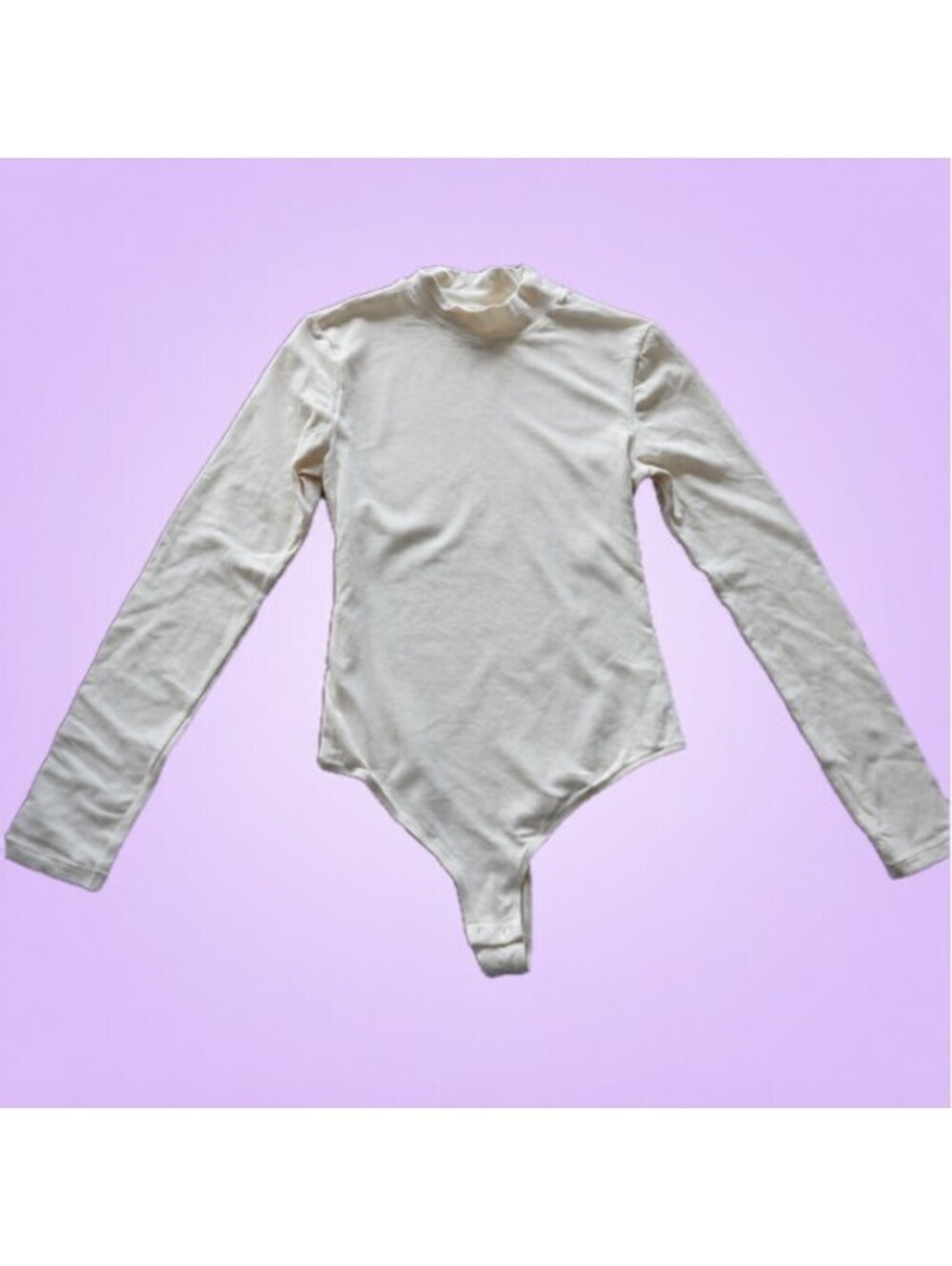 MANGOPOP Ivory Long Sleeve Mock Neck Thong Bodysuit | See Measurements